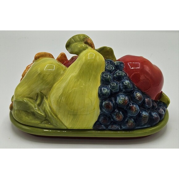 Essential Home 3-D Fall Leaves & Fruit Figural Covered Butter Dish Thanksgiving - Picture 4 of 11